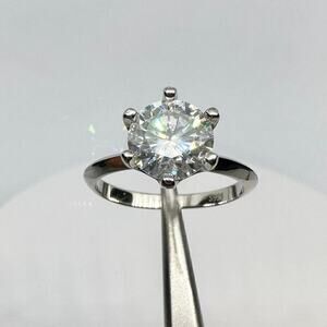 Moissanite Diamond Engagement Ring 2 Ct Six Prong Round Cut 18K GRA Size 7